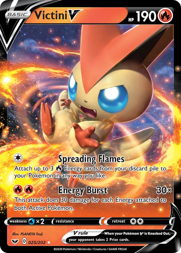 Pokémon TCG Victini V Sword & Shield 025/202 Holo Ultra Rare NM