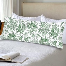 and White Porcelain Floral Body Pillow Cover 20x54 20" x 54" Pack of 1 Green