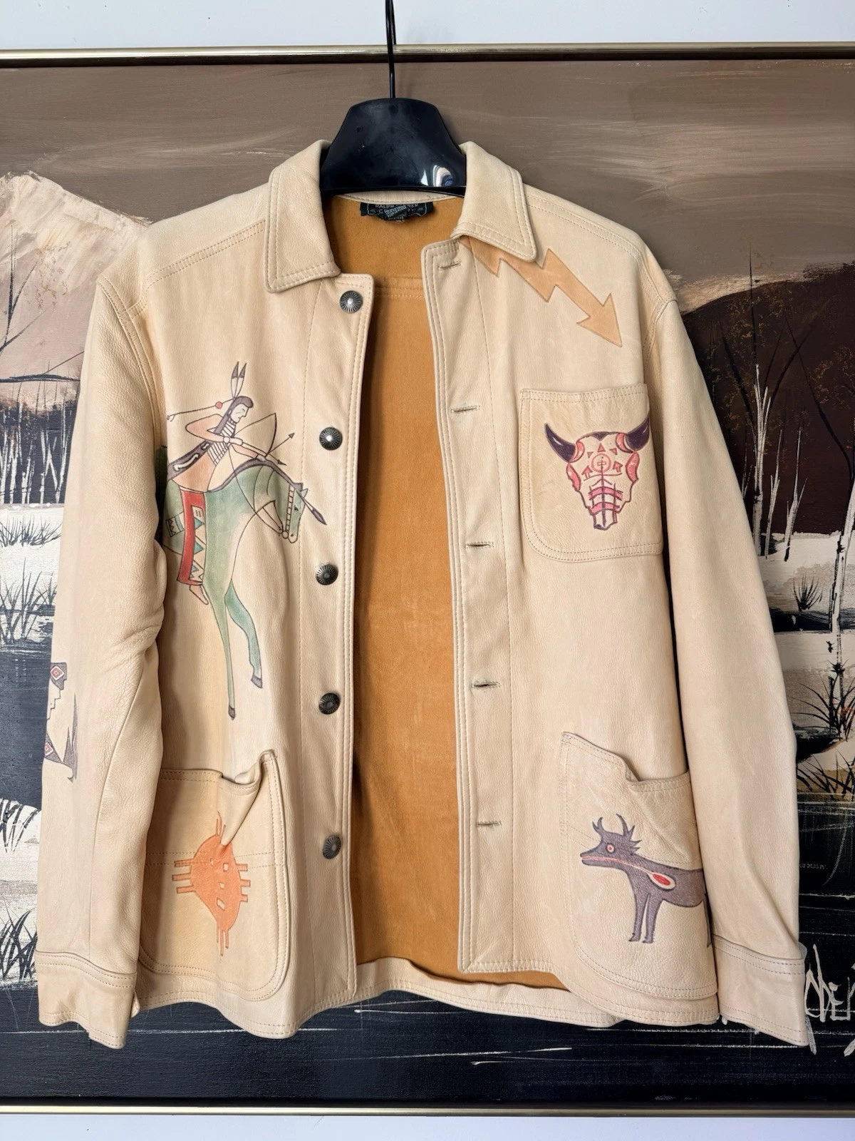 VTG 80s Ralph Lauren Country Hand Painted Leather Jacket Authentic Dry Goods USA image 1