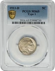 1913-D Buffalo Nickel 5c Type 1 MS65 PCGS Secure 951326-2