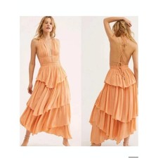 Free People Drop Dread Beauty Women's Tiered Halter Maxi Dress size Medium
