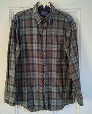 Pendleton VINTAGE Wool Shirt M Aqua Blue Green Pink Plaid Made in USA 44" L Long