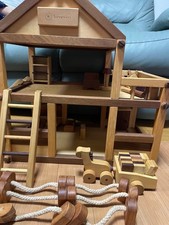 Wooden Dollhouse Play Set Discontinued Large Natural Color Kids Pretend Toy
