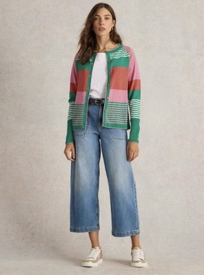 White Stuff Lulu Printed Cardi Colourful Stripe Cardigan Size UK 14 Was £55