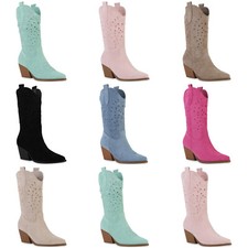 Damen Cowboystiefel Stiefel Stickereien Holzoptikabsatz Schuhe 840054 Mode