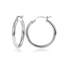Sterling Silver 2mm High Polished Round Hoop Earrings, 20mm