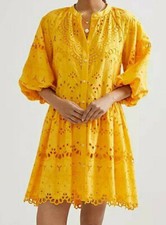 NWT ANTHROPOLOGIE Tallulah Eyelet Mini Dress Yellow/Mango size XS