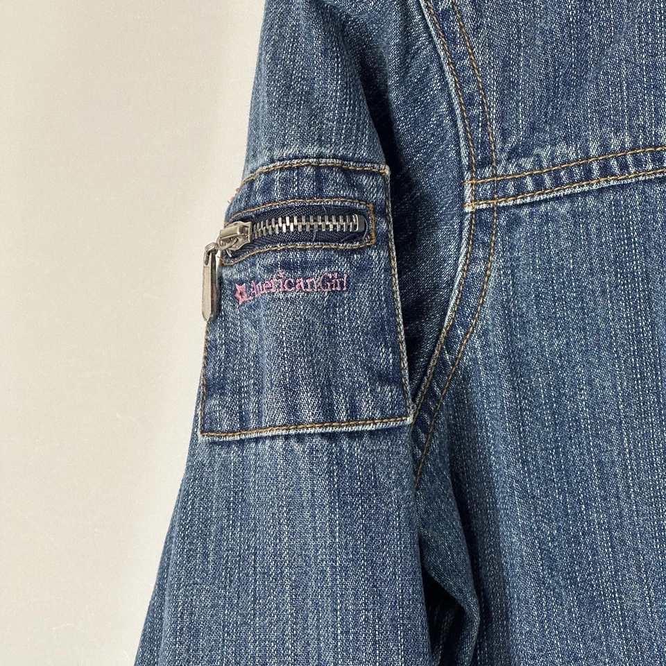 American Girl Denim Blue Jean Jacket Floral Embroidered Girl’s Medium M - Image 4 of 4