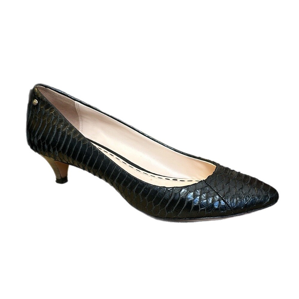 Coach Bekka Black Snakeskin Leather Kitten Heel Pumps Size 6B