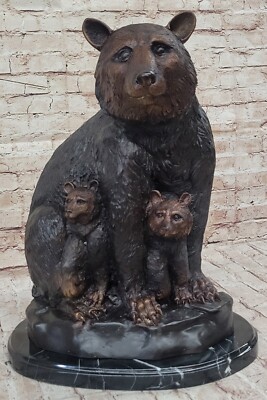 Mogniez Bronze Mother Bear with Two Cubs Statue: Handcrafted Wildlife Artwork