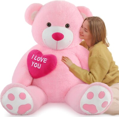 Giant Teddy Bear Stuffed Animal 52'' - Big Teddy Bear with Heart - Large I Love Y