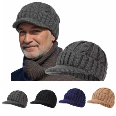 Woll Strickmütze Damen Herren Schirmmütze Winter Thermomütze Outdoor Warmhalten