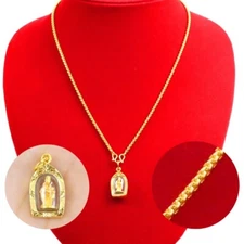 LP Koon Pendant with Golden Necklace Thai Amulet Gold Micron Casing