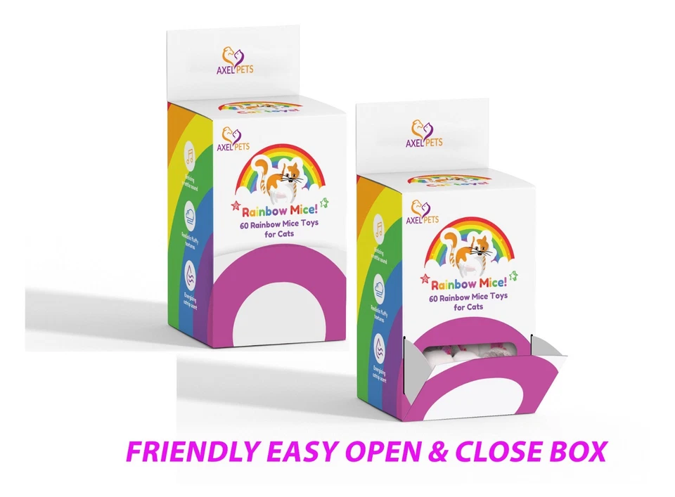 60 Rainbow Mice with Catnip & Rattle Sound Made of Real Rabbit Fur Cat Toy Mouse - Image 4 of 4