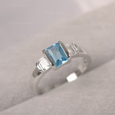 Swiss Blue Topaz Ring 925 Sterling Silver Ring Emerald Cut Ring Engagement Ring