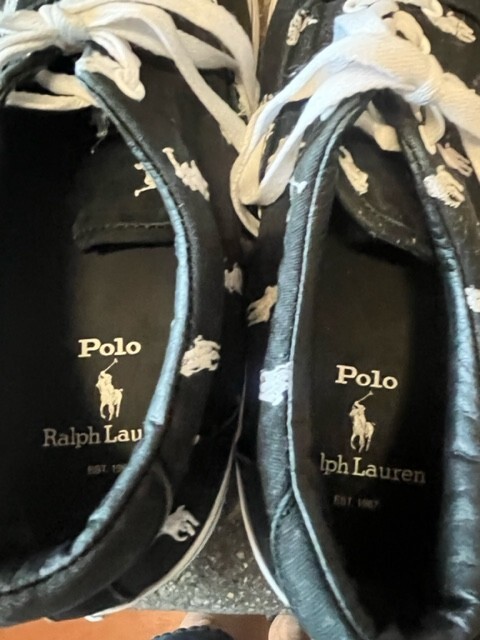 Scarpe da ginnastica con lacci Polo Ralph Lauren da uomo bianco e nero con logo pony taglia 10 5
