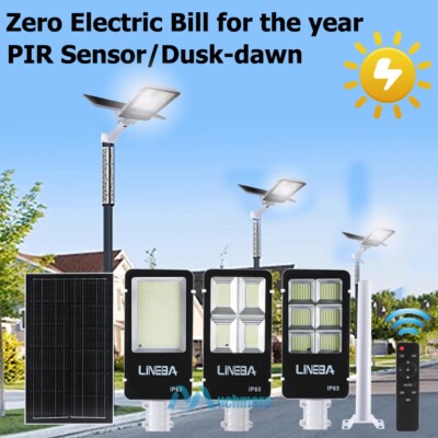 Commercial Outdoor Solar Street Light w/ Large Panel Motion Sensor Dusk To Dawn