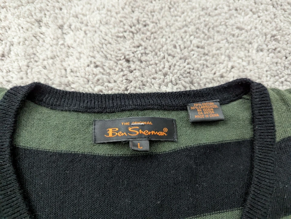 Suéter Ben Sherman Para Hombre Grande Henley Manga Larga Rayas Verde Foto 2 de 4
