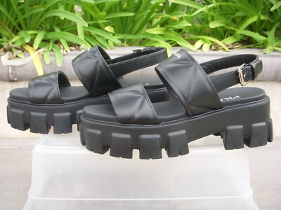 Prada Quilted Leather Monolith Sole Platform Sandal MSRP $1170 Wmn