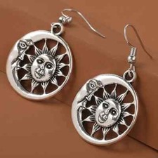 1.5" Silver-tone Earring Set Boho Dangle Drop Sun Moon New Free Ship 8988 8989