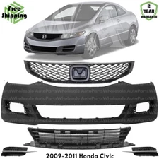 Front Bumper Cover Paintable & Grille Assembly Kit For 2009-2011 Honda Civic