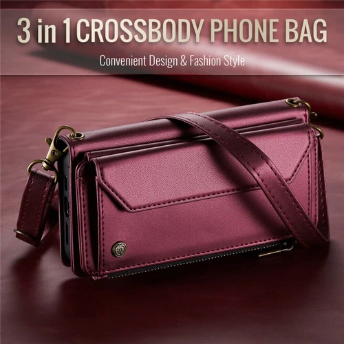 For iPhone 16 15 14 13 12 Pro Max Plus Case Wallet Leather ZIP Bag Strap Cover - Picture 69 of 84