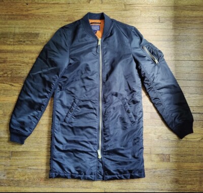 ALPHA INDUSTRIES MENS MA-1 LONG BOMBER BLACK SIZE XS