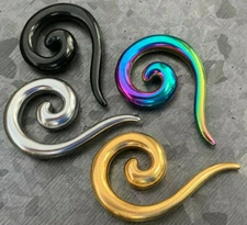 PAIR 316L Surgical Steel Spiral Hanging Tapers Expanders Plugs Body Jewelry