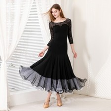 NEW Latin Ballroom Dance Dress Modern Salsa Waltz Standard Long Dress C097 Black