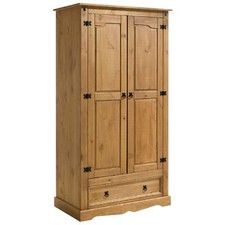 Armoire TEQUILA penderie style mexicain 2 portes 1 tiroir en pin teinté/ciré