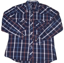 Vintage Wrangler Plaid Blue Pearl Snap Western Shirt Mens Size XL