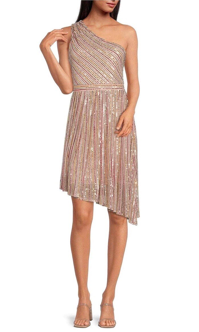 NWT Laundry by Shelli Segal - Striped Sequin Cocktail Dress Cold Shoulder  US 4 | eBay