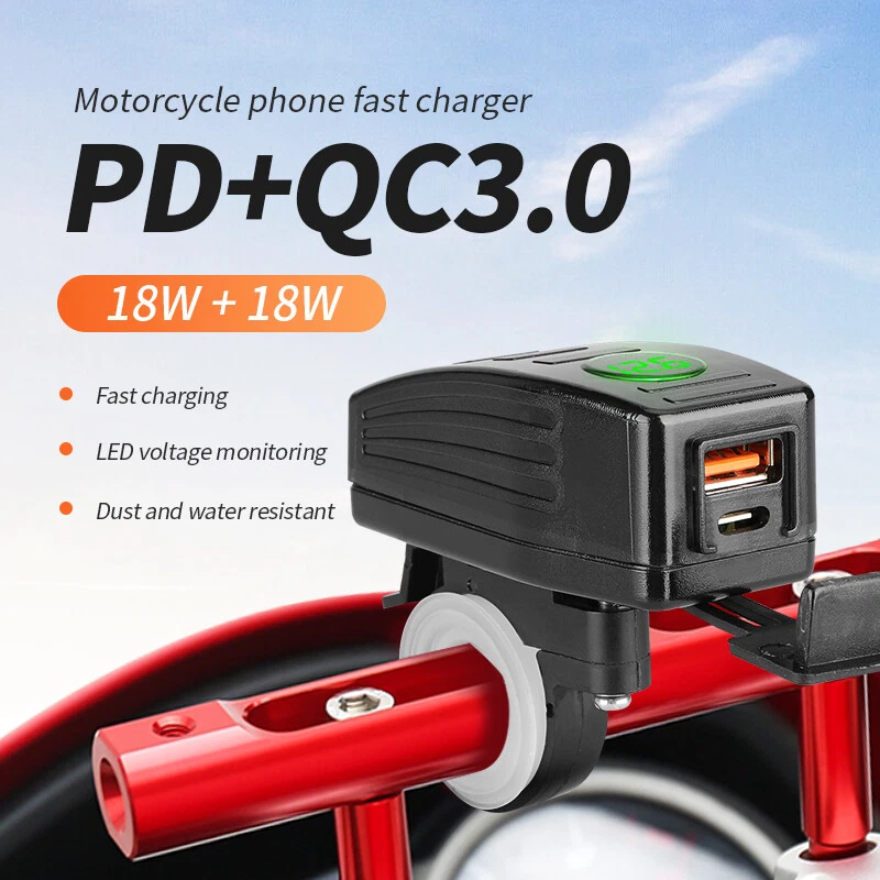 Waterproof Motorcycle USB Charger QC3.0 USB C PD Phone Fast
