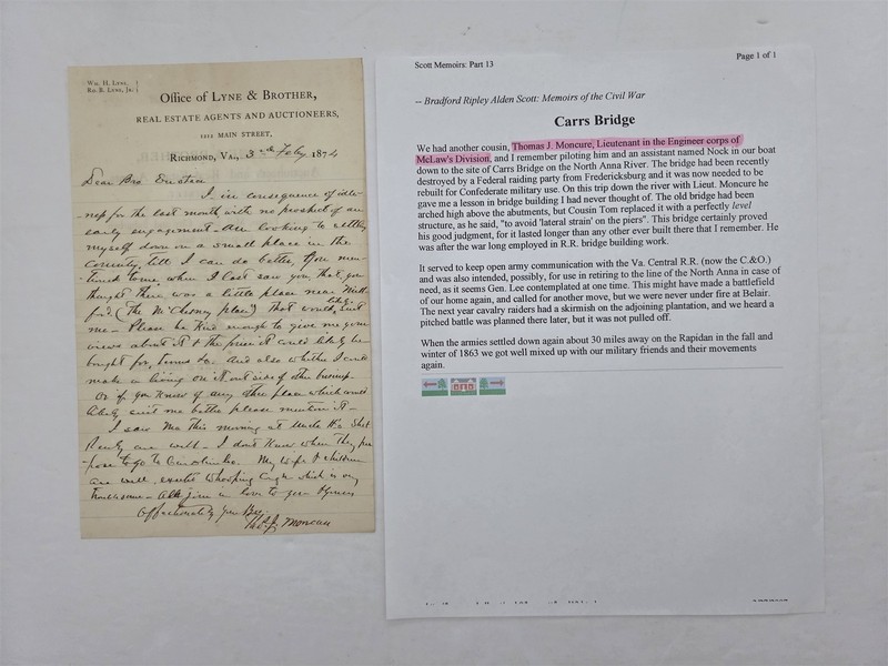 1874 antique THOMAS J MONCURE richmond va LYNE & BRO LETTERHEAD McLAW civil war
