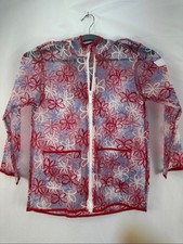 HUNTER Kids Red White Floral Transparent Raincoat Jacket Youth Girls Sz 7 NWOT