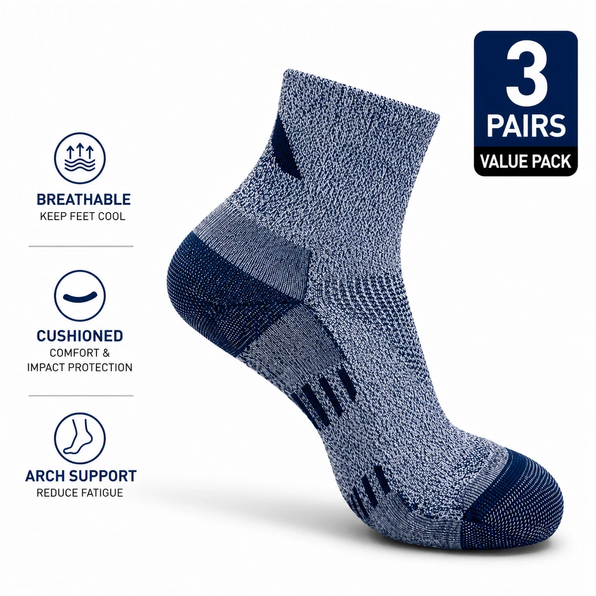 3 Pairs Ankle Socks Mens Womens Cushioned Breathable Running Gym AUS LOCAL STOCK