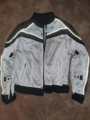 Bilt Women s Textile Light Gray/Black Padded Motorcycle Zipper Jacket Large