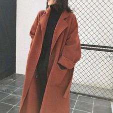 Women Winter Mid Long Trench Coat Solid Colour Thick Casual Loose Jacket Parka