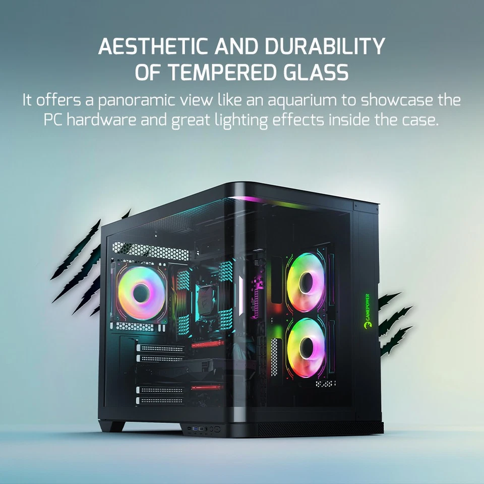 GAMEPOWER Vertex Curved PC Gehäuse ATX Mid Tower Aquarium 3X PWM ARGB Lüfter - Bild 3 von 4