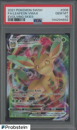 2021 Pokemon SWSH Evolving Skies #008 FA/Leafeon VMAX PSA 10 GEM MINT