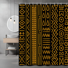 Boho Black and Gold Shower Curtain with Unique Geometric Patterns