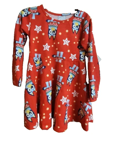 Bluey Girls size 12 months Print Dress with Long Sleeves color RED new - Picture 5 of 16