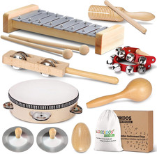 LOOIKOOS Toddler Musical Instruments International Natural Wooden Music Set for