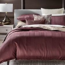 Hotel Collection Metallic Strie FULL / QUEEN Duvet Cover 2 Shams Set BORDEAUX