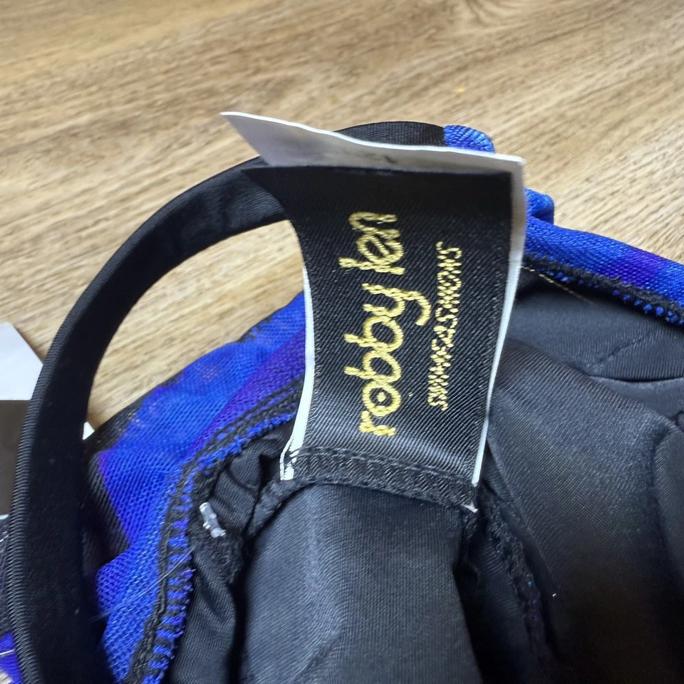 Vintage Robby Len Blue Ruffle & Black One-Piece Swimsuit Womens Size 12 - Image 3 of 4