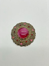 Broche vintage Estate Alemania Occidental vidrio pórfido cabujón estrás