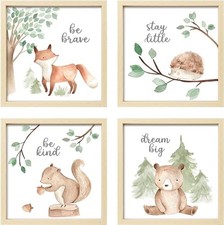 Framed Woodland Nursery Wall Decor, 10x10 Inch Cute Baby Safari 10x10 inch