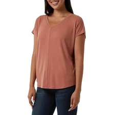 32 Degrees Cool Women's Soft Luxe Short Sleeve V-Neck Top, Cedarwood Red, XXL