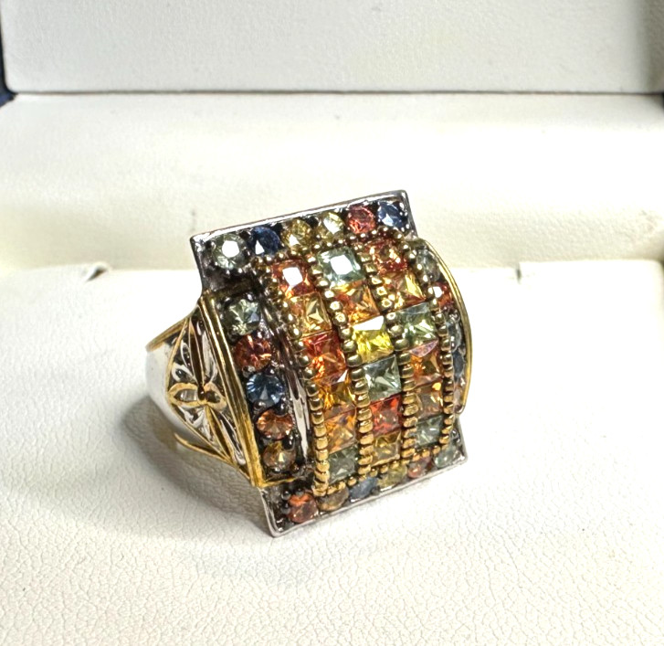 Large Sterling Silver 925 Statement Ring multicol… - image 1