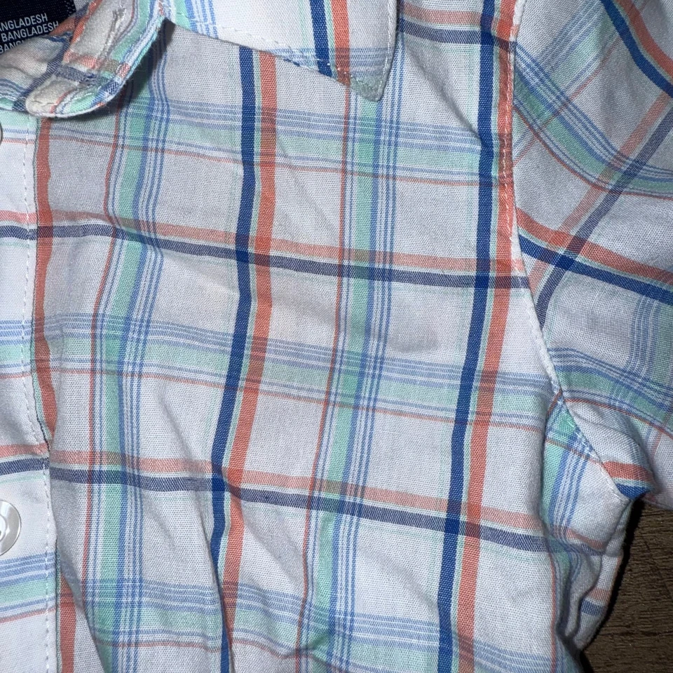 Детский комбинезон для мальчиков синий клетчатый с коротким рукавом с воротником на пуговицах с галстуком-бабочкой - Изображение 3 из 4